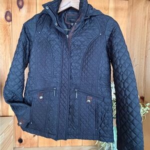 Diamond Quilted Black Utility Jacket with Removable Hood